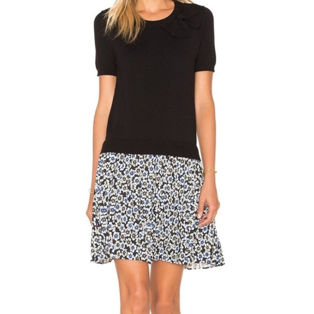 Kate Spade NWOT Hollyhock Black Bow Detail Floral Pleated Skirt Dress Size Small